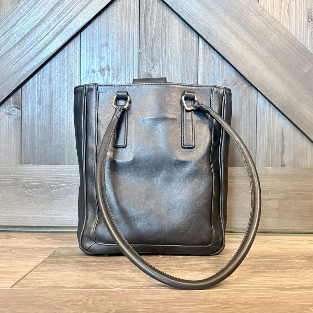 Vintage 1970s COACH Black Leather Bonnie Cashin Legacy Slim Tote Bag Purse 9422